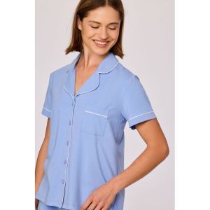 Damespyjama doorknoop 840 blauw