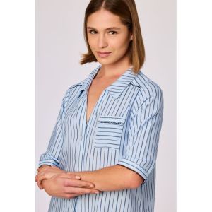Damespyjama doorknoop 991 streep blau