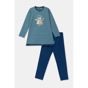 Meisjespyjama lange mouwen 905 blauwe stre