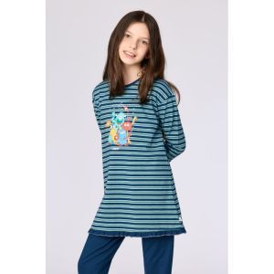Meisjespyjama lange mouwen 905 blauwe stre