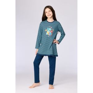 Meisjespyjama lange mouwen 905 blauwe stre