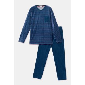 Herenpyjama in velours 921 donkerblauw