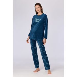 Damespyjama in velours 881 donkerblauw