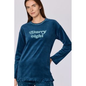 Damespyjama in velours 881 donkerblauw