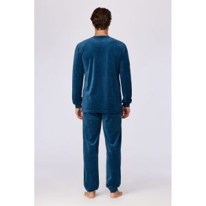 Herenpyjama in velours 881 donkerblauw