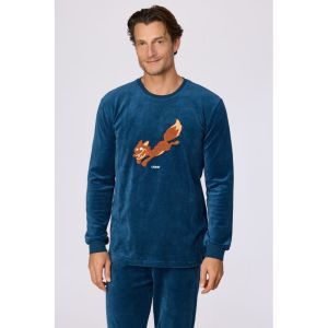 Herenpyjama in velours 881 donkerblauw