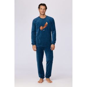 Herenpyjama in velours 881 donkerblauw