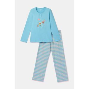 Damespyjama lange mouwen 824 blauw