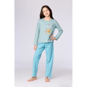 Meisjespyjama lange mouwen 904 blauwe stre