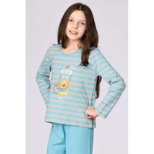 Meisjespyjama lange mouwen 904 blauwe stre