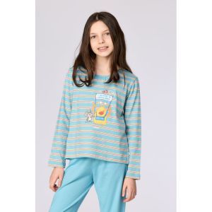 Meisjespyjama lange mouwen 904 blauwe stre