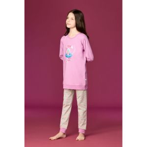 Meisjespyjama lange mouwen 436 roze