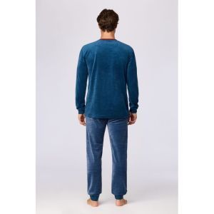Herenpyjama in velours 881 donkerblauw