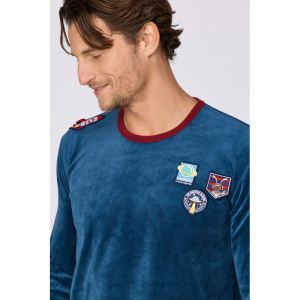 Herenpyjama in velours 881 donkerblauw