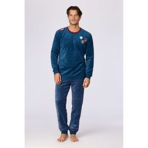 Herenpyjama in velours 881 donkerblauw