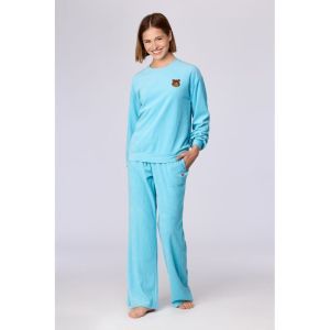 Damespyjama in ribvelours 824 blauw