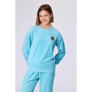 Damespyjama in ribvelours 824 blauw