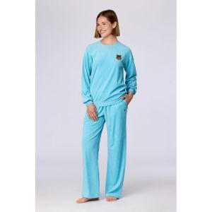 Damespyjama in ribvelours 824 blauw