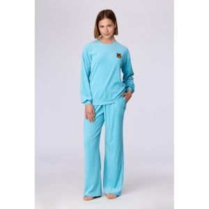 Damespyjama in ribvelours 824 blauw