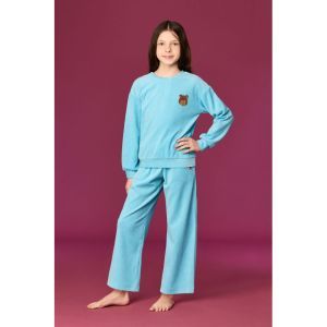 Meisjespyjama in ribvelours 824 blauw