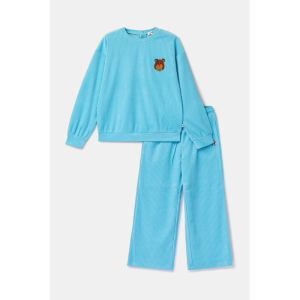 Meisjespyjama in ribvelours 824 blauw