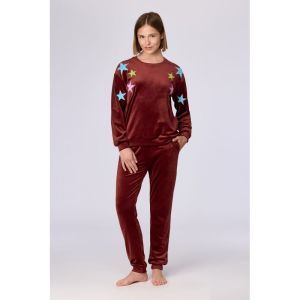 Damespyjama in velours 471 bordeaux