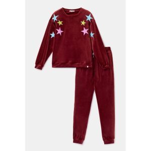 Damespyjama in velours 471 bordeaux
