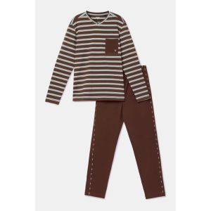 Herenpyjama lange mouwen 982 bruine stre