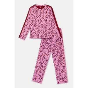 Damespyjama lange mouwen 977 roze rode l
