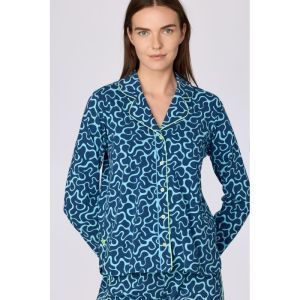 Damespyjama lange mouwen 978 blauwe golv